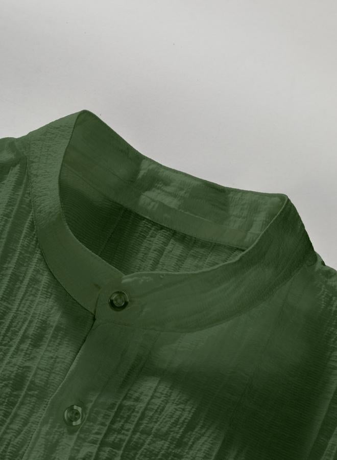 Take Two Men Green Textured Short Sleeve Shirt - Image 3